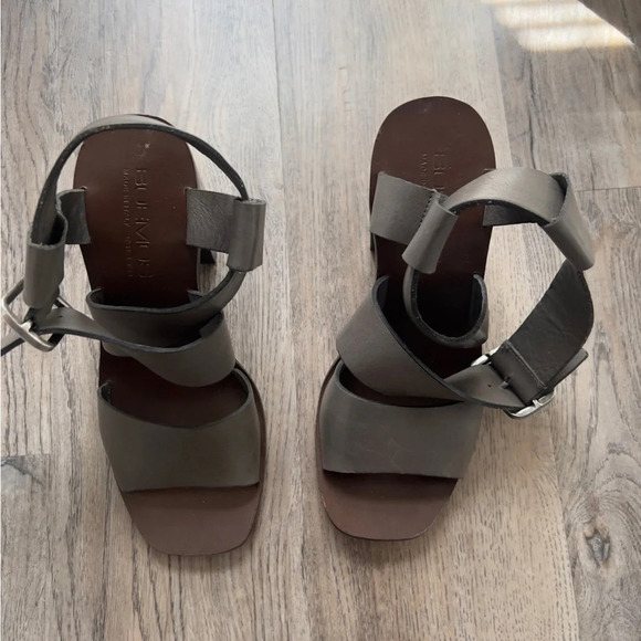 Boemos Italy Sandals Block Heel Dark Gray Leather Square Toe  7.5 38 - Picture 2 of 9